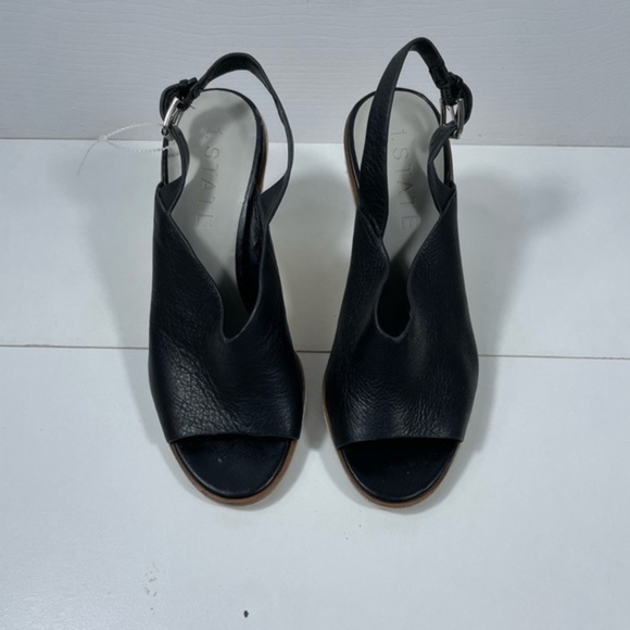 I State Genna Black Leather Upper Wedged Sandals - Picture 9 of 17